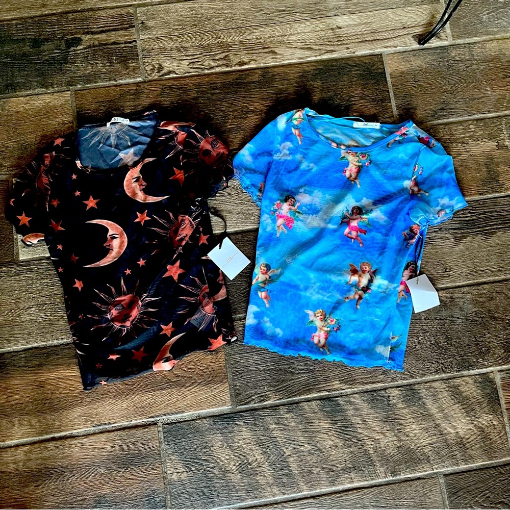 KTK 2 mesh tops shirts angels moons and stars M